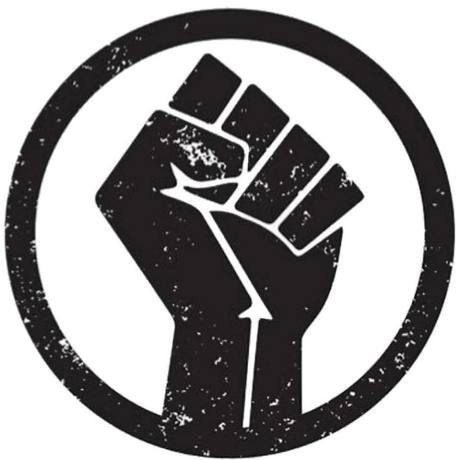 Illustrated black fist raised in power