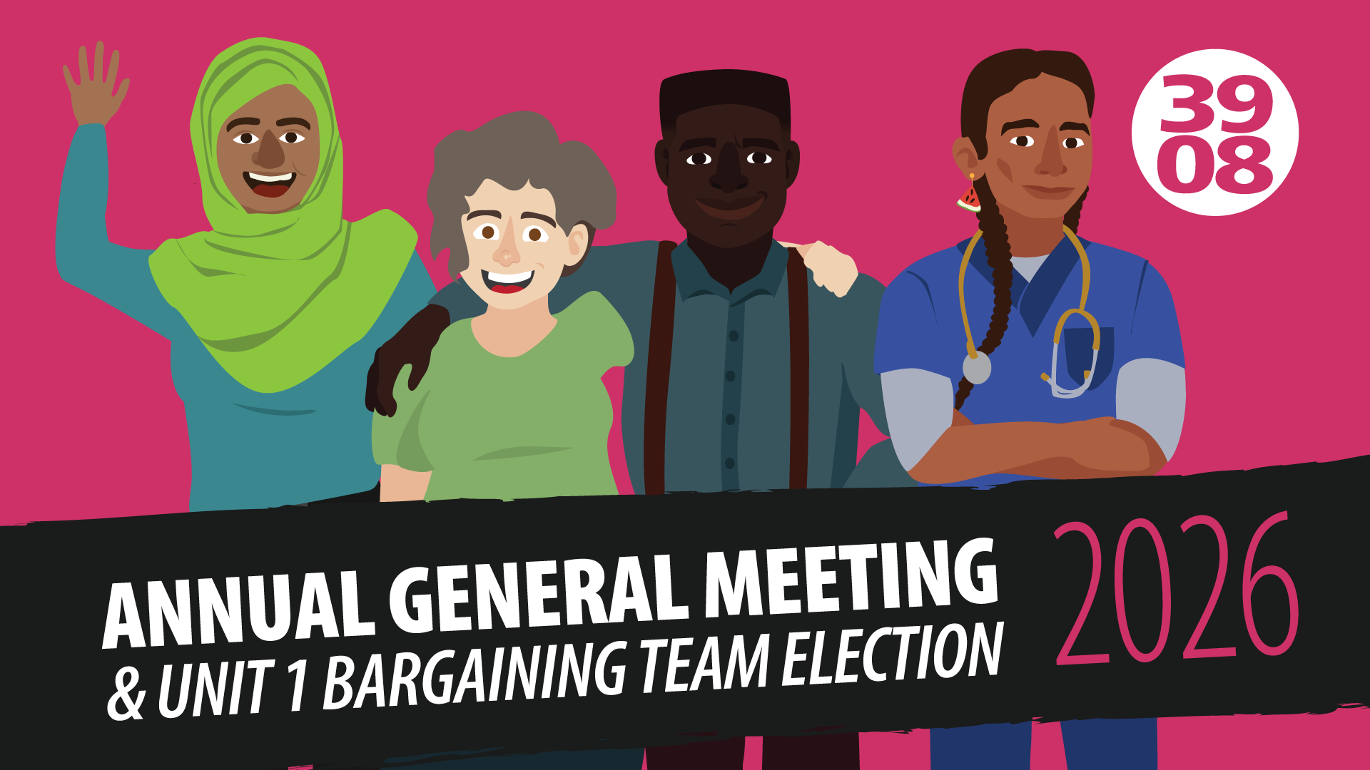 Annual General Meeting & Unit 1 Bargaining Team Election - Group of 4 illustrated members